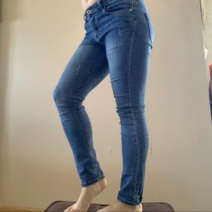 30” Blue Distress Detail Skinny Jeans